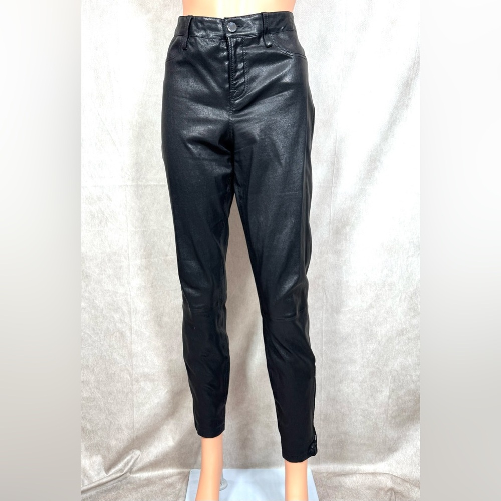 Sleek Black Lambskin Leather High-Waisted Pants